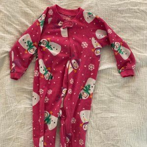 Children's Place Girl's Footie Pajamas - Snowman print, pink - 18-24 month